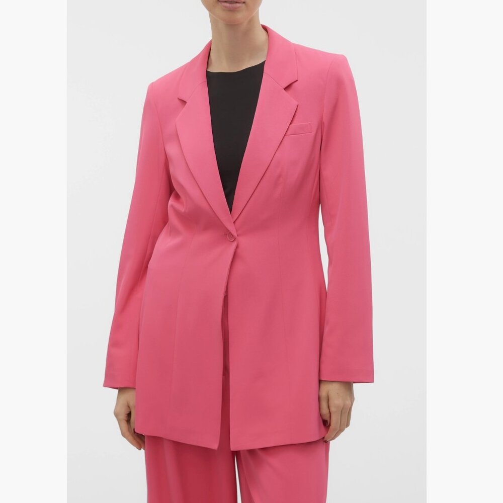 NWT VERO MODA Charity Slim Fit Long Blazer 6 US / 38 EU IN RASPBERRY - Picture 4 of 9